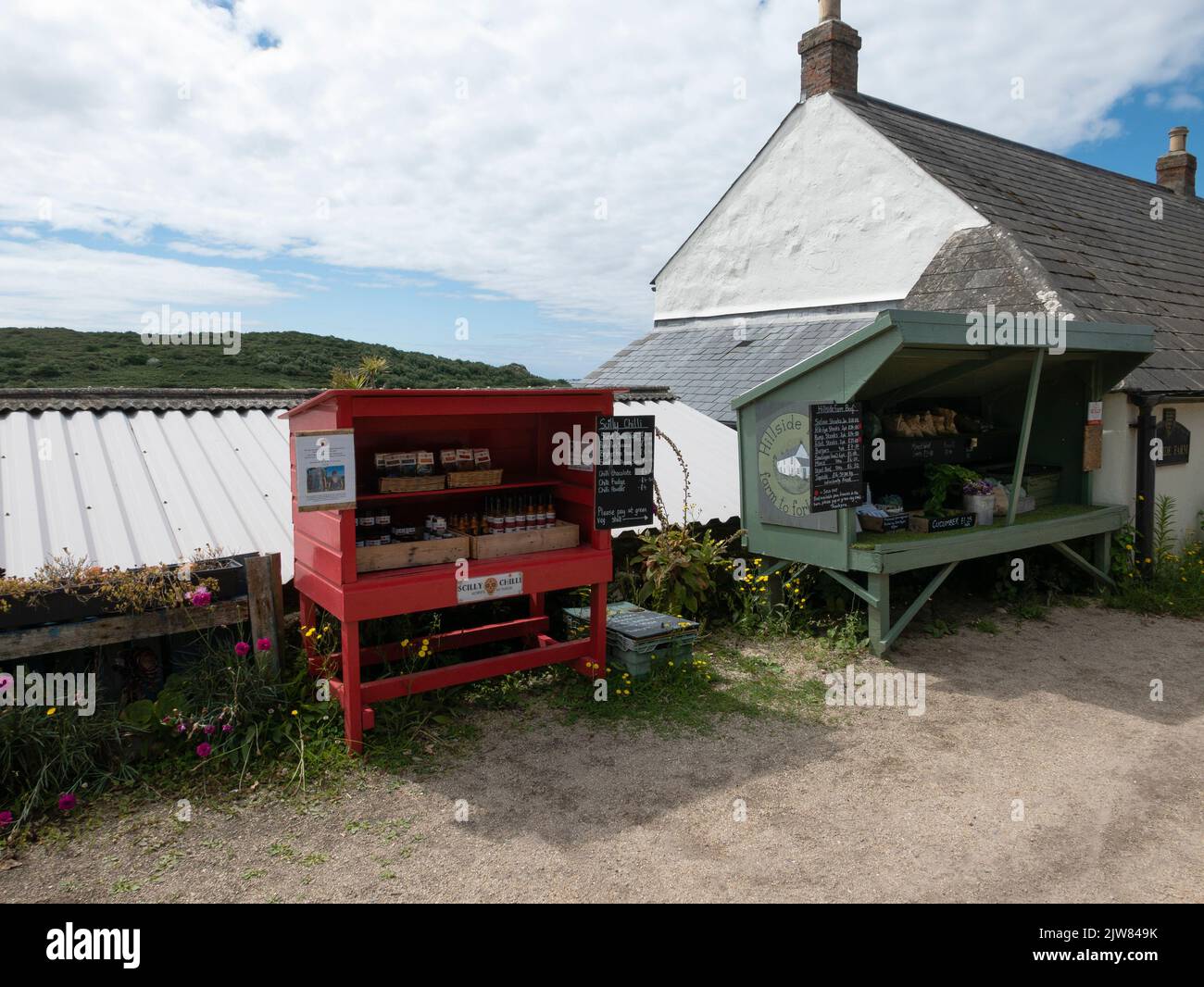 Scilly Chill Stall, Bryher, Isles of Scilly, Cornwall, England, VEREINIGTES KÖNIGREICH. Stockfoto