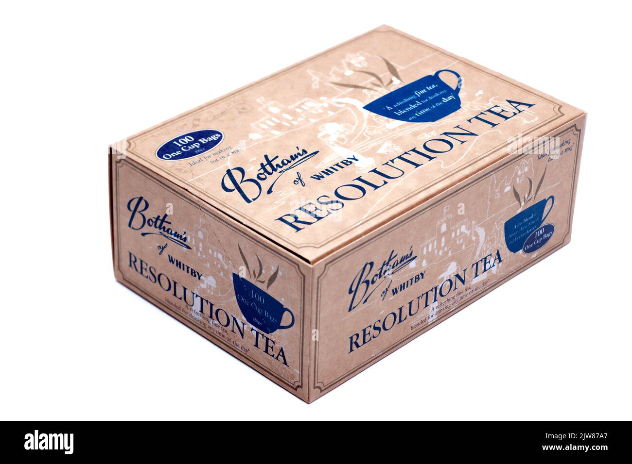 Box mit Bothams of Whitby Resolution Teebeuteln Stockfoto