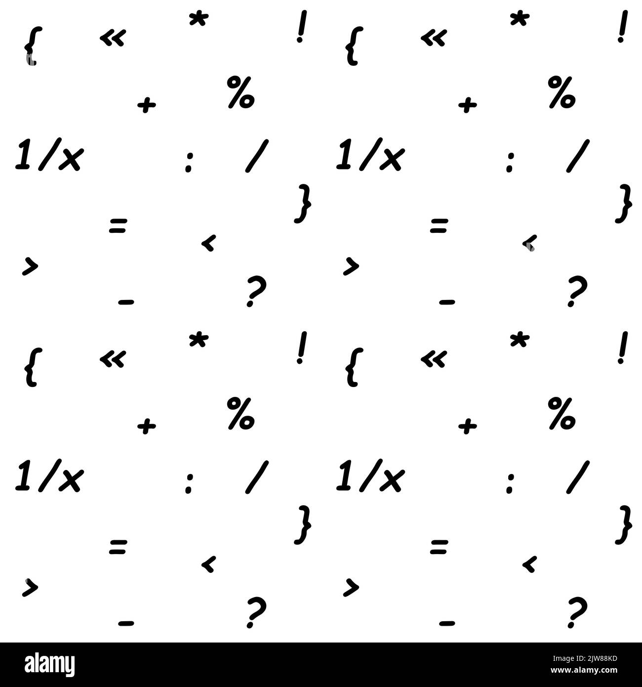 Nahtloses Schwarz-Weiß-Muster mit mathematischen Symbolen und Satzzeichen. Vektorgrafik. Stock Vektor