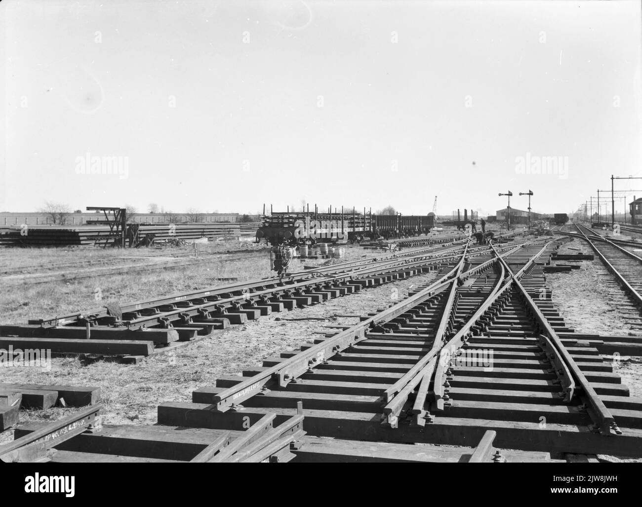 Bild der Erstellung eines WisselCompex 1: 9 NP 46, der für den neuen Hof in Eindhoven im Stapelplaats Crailoo der N.S. vorgesehen ist Stockfoto