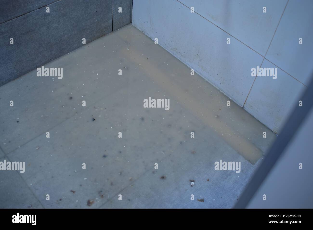 Verstopfter Abfall im Badezimmer. Stockfoto