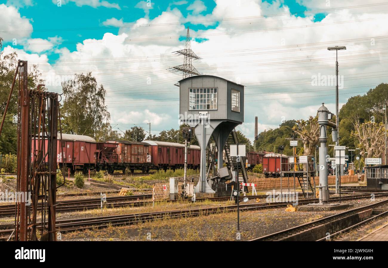 Außenansicht des Bochumer Eisenbahnmuseums Deutsche Eisenbahngeschichte Stockfoto
