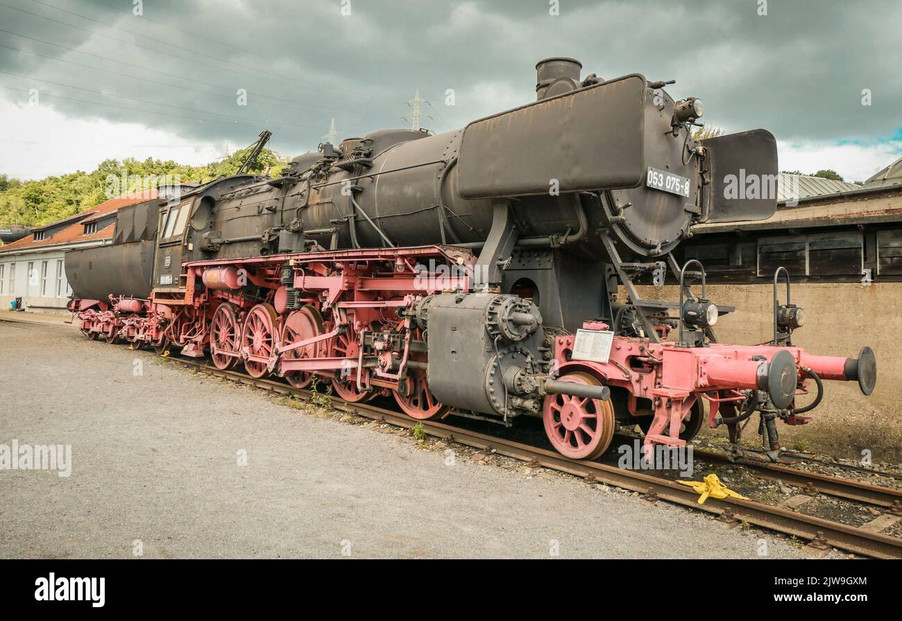Historische Lokomotiven im bochumer Eisenbahnmuseum Deutsche Eisenbahngeschichte Stockfoto