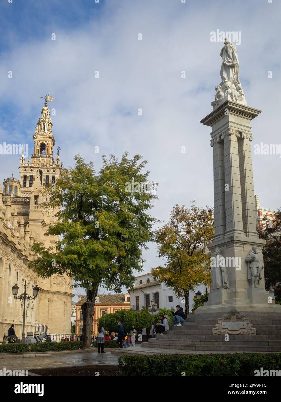 Monumento a la Inmaculada Concepción, Sevilla Stockfoto