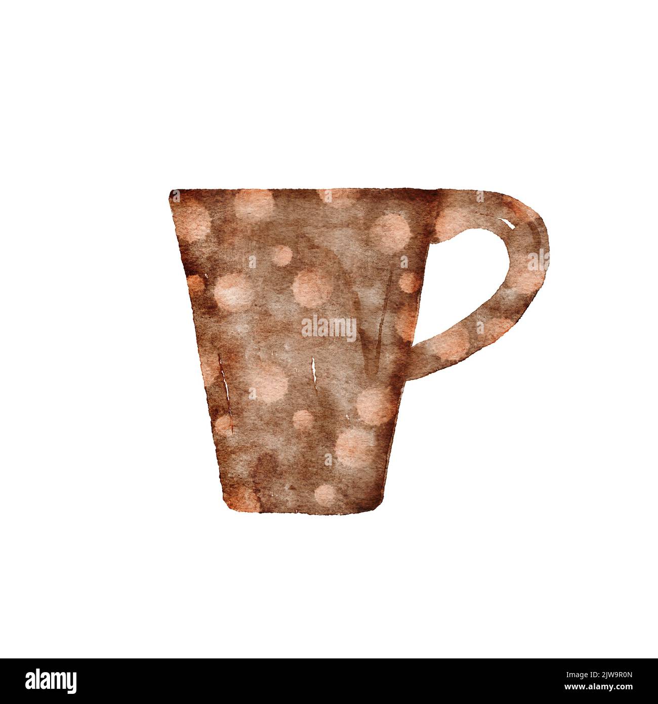 Handgezeichneter Becher in Aquarell braun isoliert auf Weiß Stockfoto
