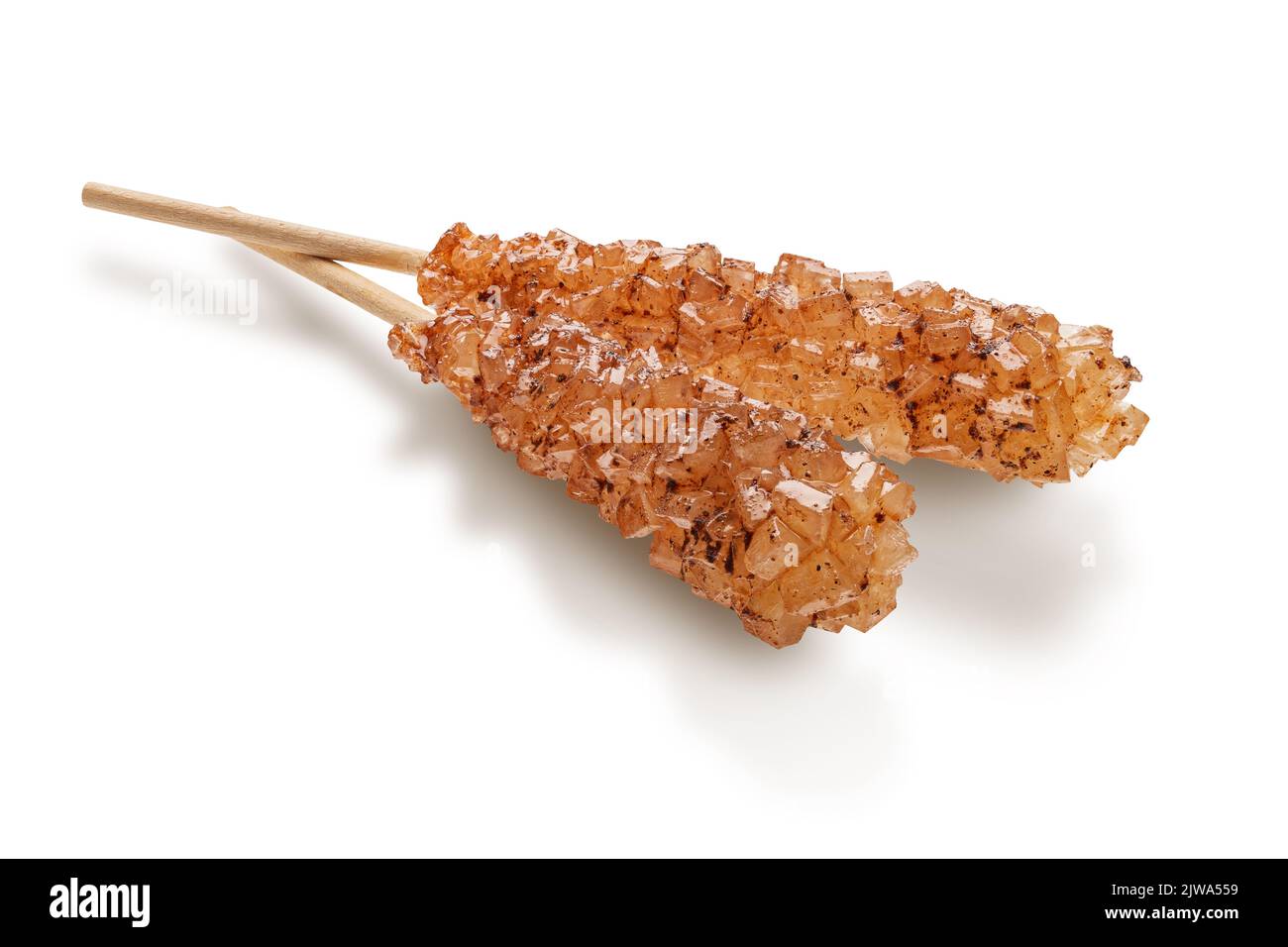 Zuckerkristall-Sticks isoliert auf weißem Hintergrund Stockfoto