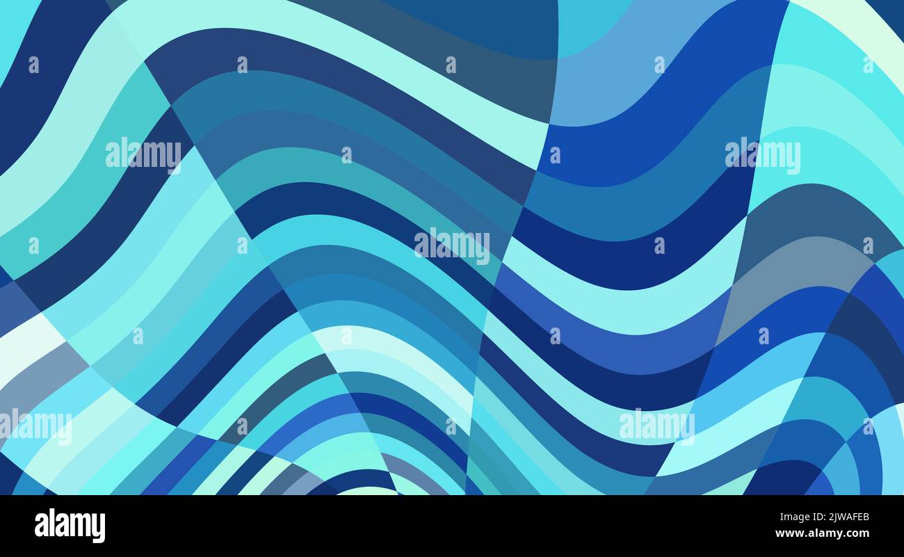 Abstrakt gestreifter Hintergrund mit türkisblauen Wellenstreifen. Vektorgrafik Muster Stock Vektor