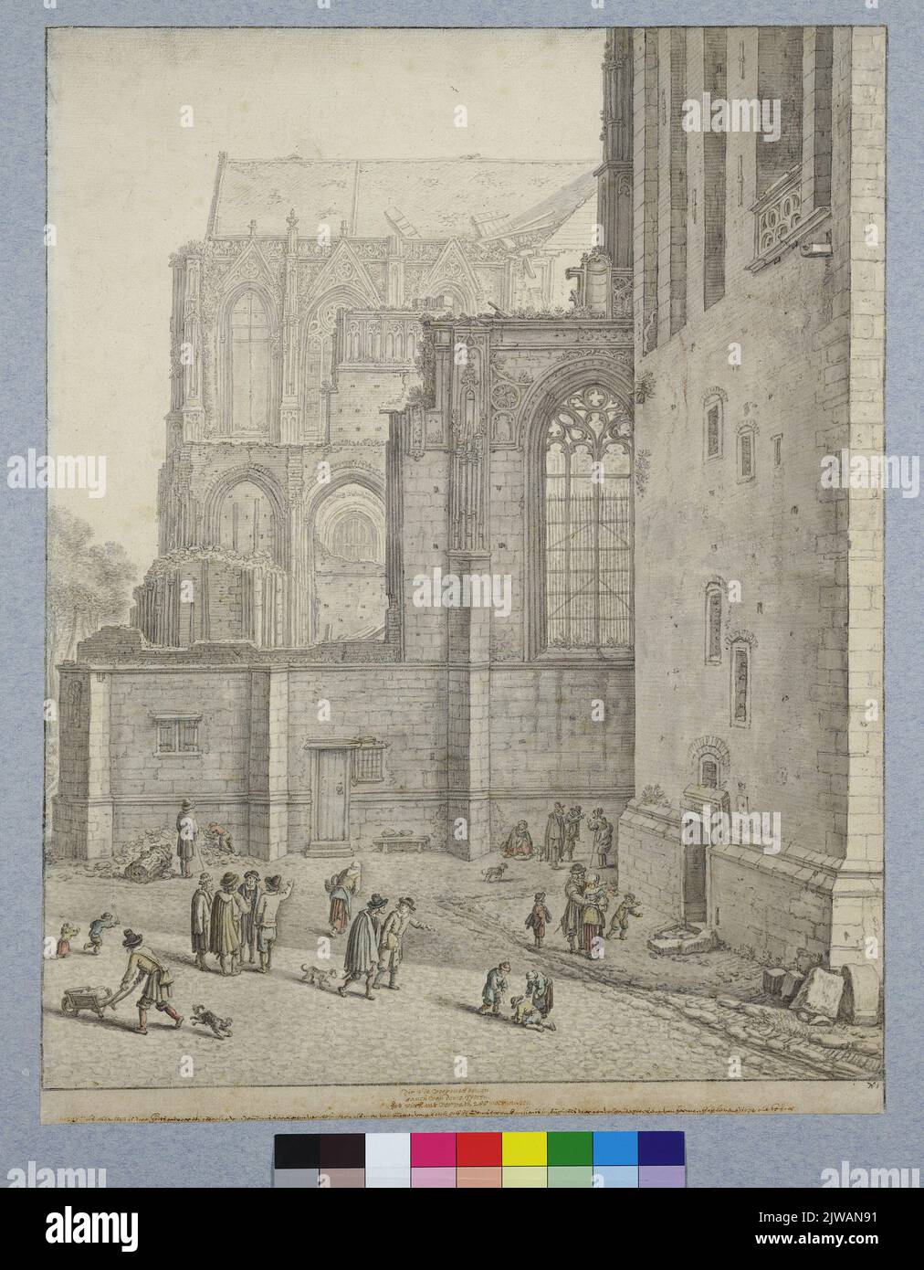 Dies ist der Fuß mit dem Inganck aus Doms. Tooren. Int Square Vervath 286 Fuß Größen. Der 22 Julius Ouden Stijl wurde von Godts Gewittern ignoriert ein Teil der Domskercke ifmen von Buiten van t Kerckhoff bei Domstoren konnte im August sein, wurde von Herman Saftleven AO 1674 AUS 65 JAER unterzeichnet Stockfoto