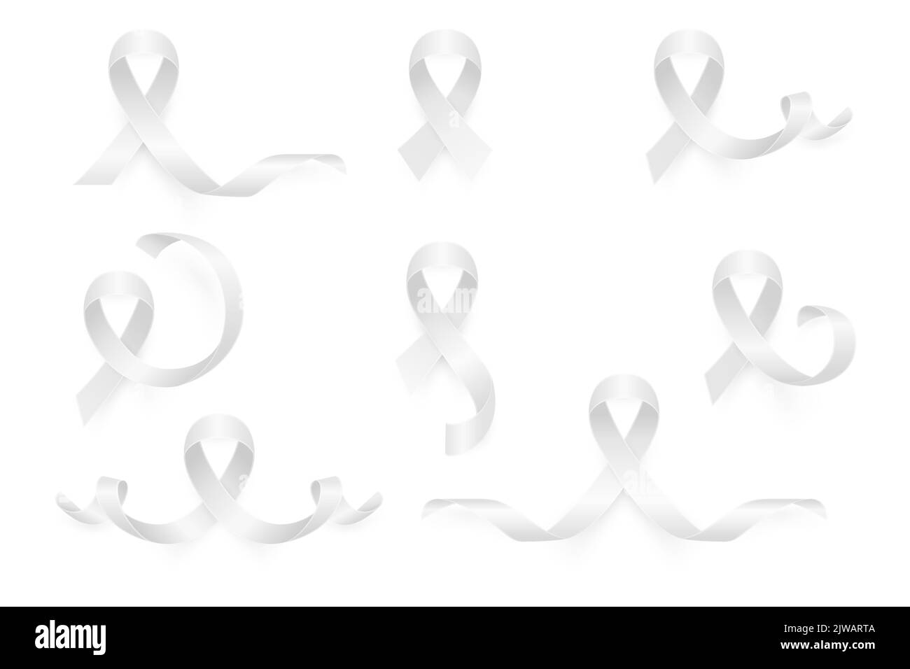 Vector 3D realistisches Weißes Farbband-Set. Nahaufnahme Des Symbols Für Lungenkrebs. Vorlage Für Krebsband. Konzept Des Weltlungenkrebstages Stock Vektor