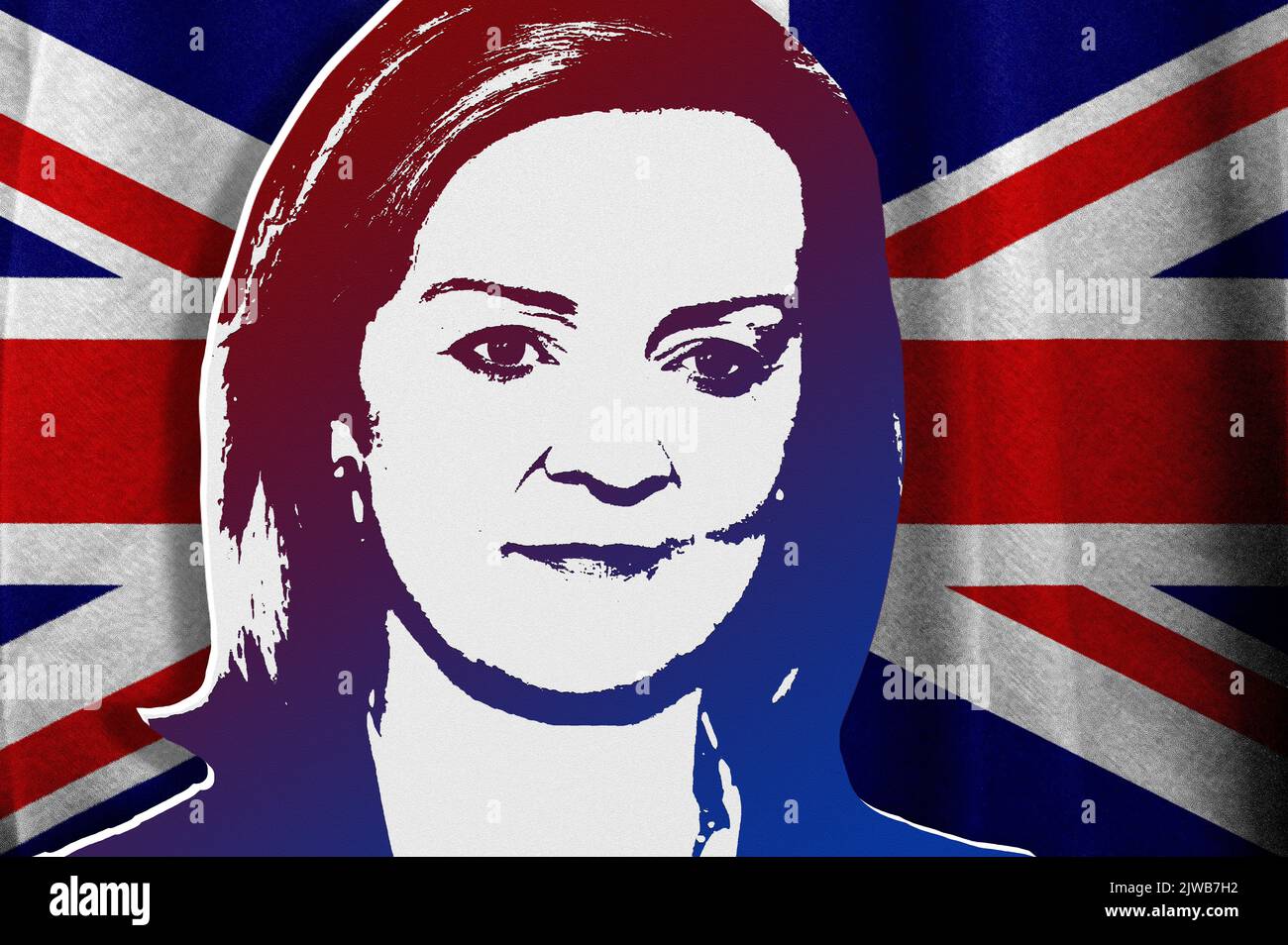 Liz Truss, britische Premierministerin, und britische Flagge Stockfoto