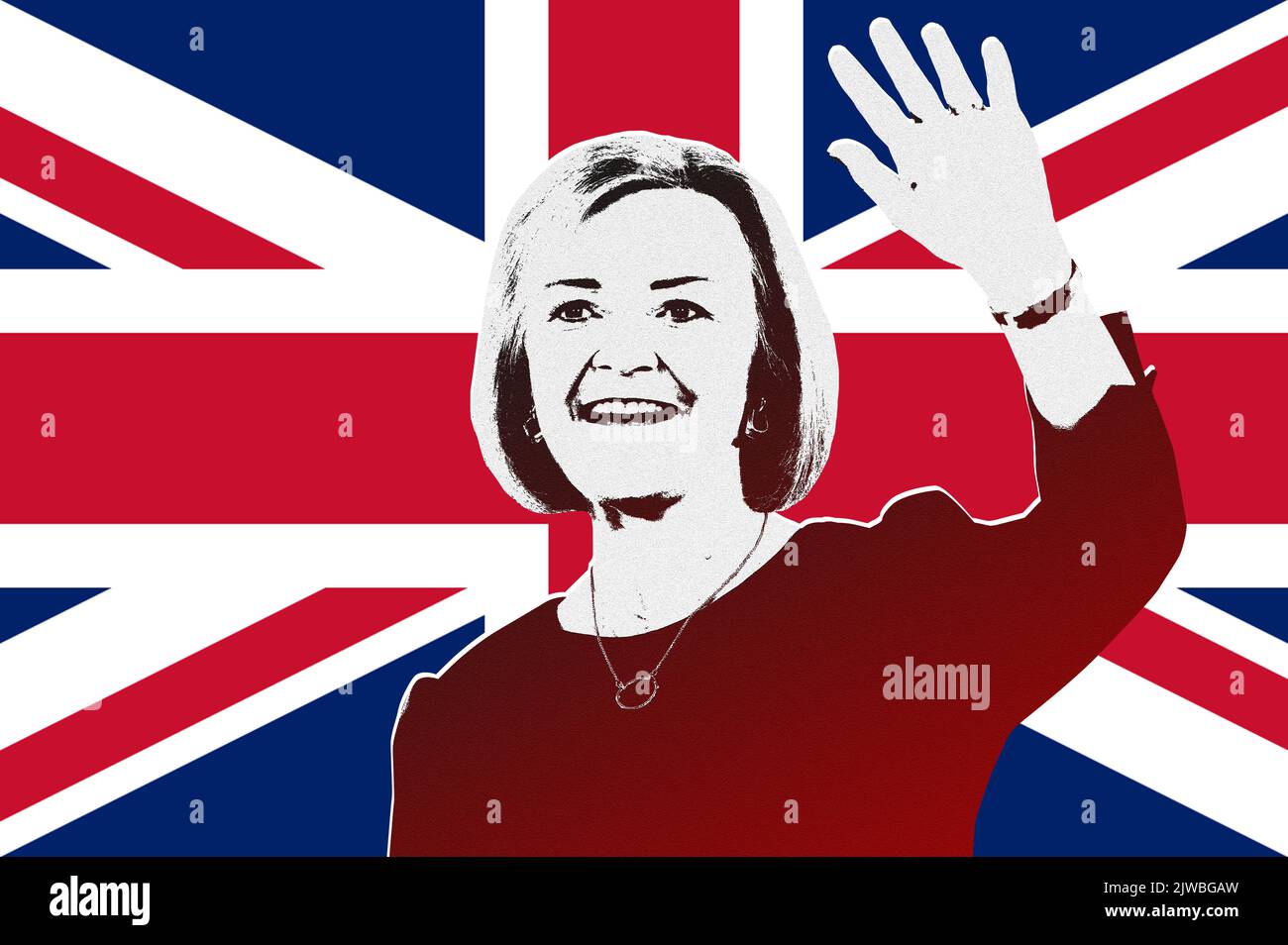 Liz Truss, britische Premierministerin und britische Flagge Stockfoto