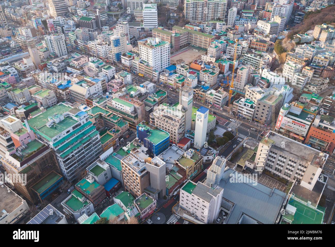 Busan, Südkorea - 14. März 2018: Luftaufnahme der Innenstadt von Busan Stockfoto
