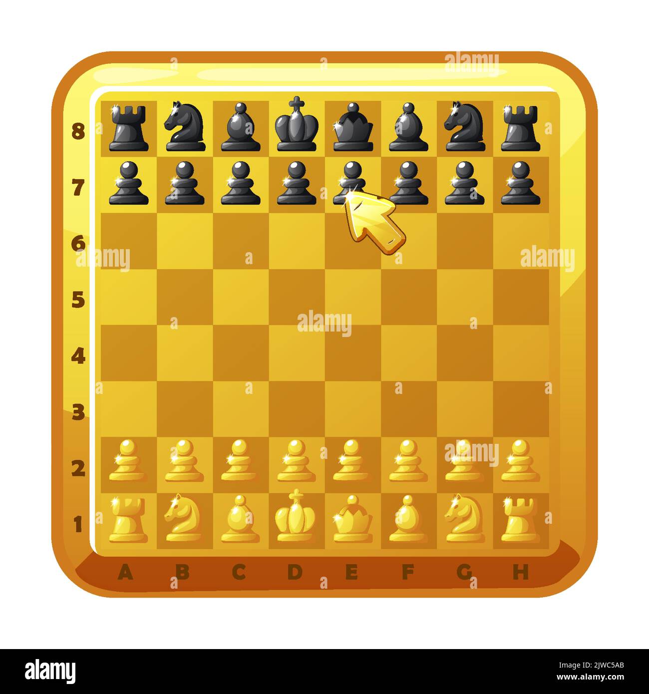 Goldenes Schachbrett und setzte Schachfiguren für 2D Spiel UI Stock Vektor