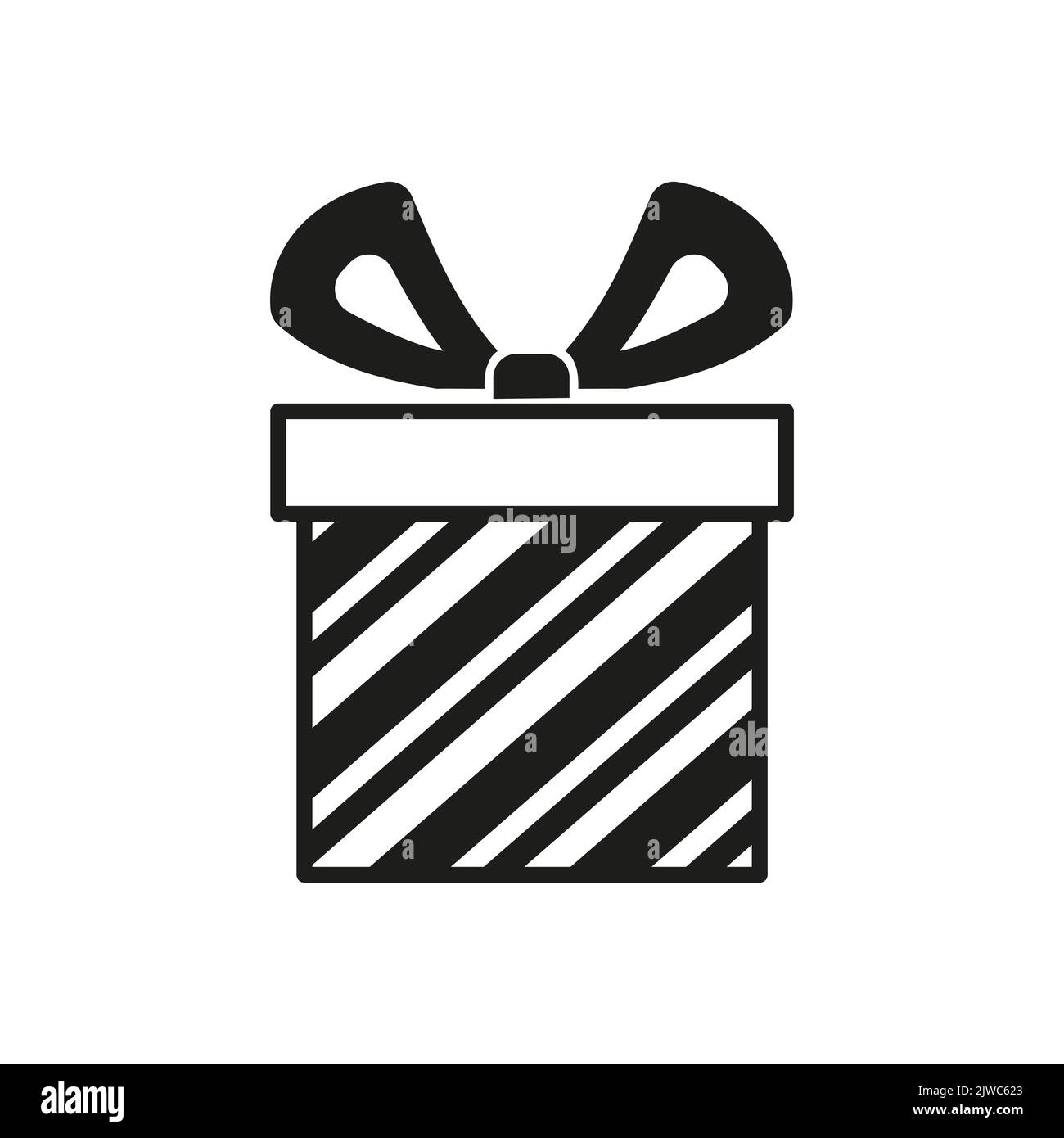 Vector Winterlogo-Design. Schwarz-weiße Weihnachtsbox mit git-Symbol Stock Vektor