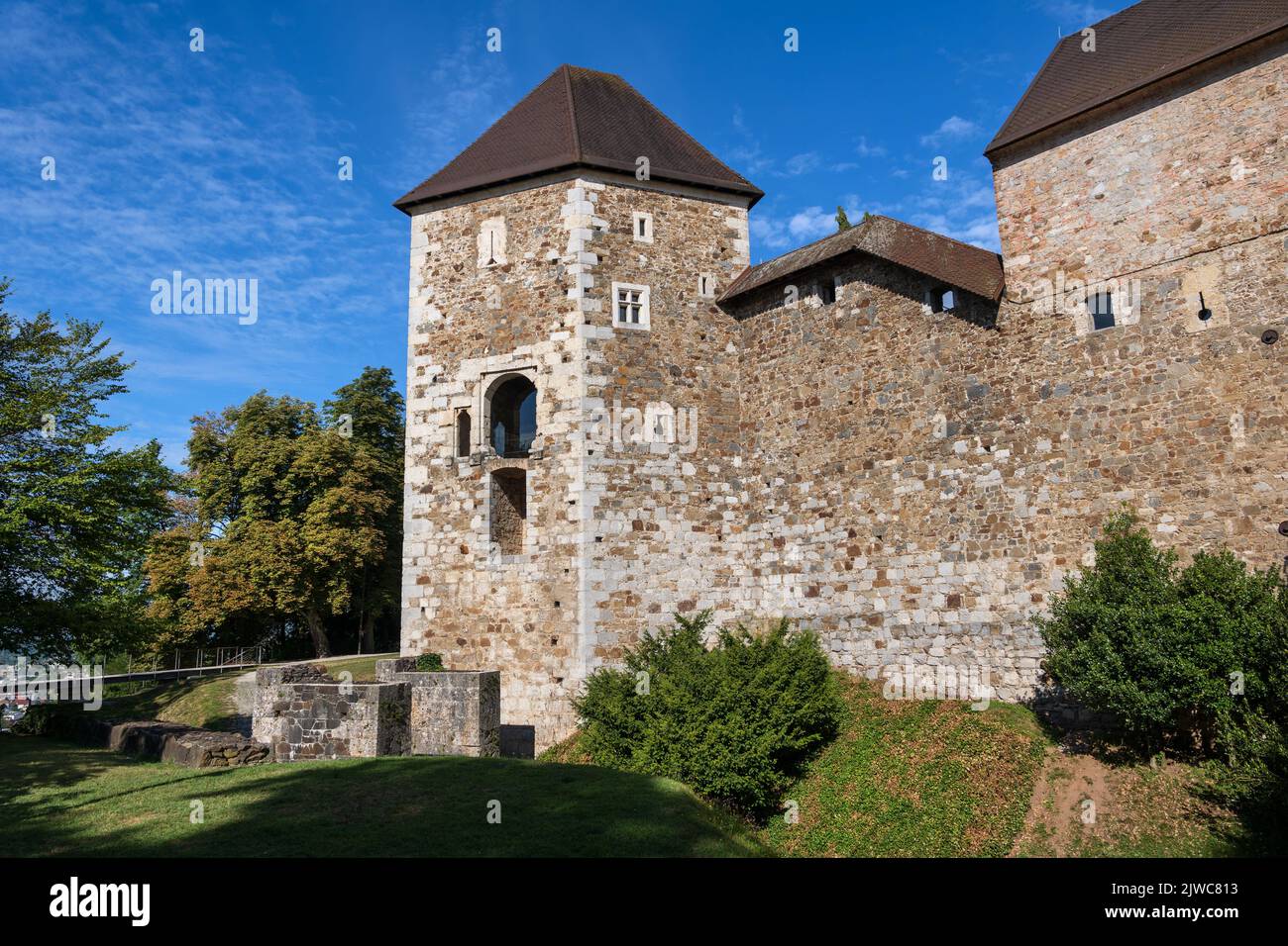 Burg von Ljubljana in der Stadt Ljubljana, Slowenien. Mittelalterliche Steinburg aus dem 11.. Jahrhundert. Stockfoto