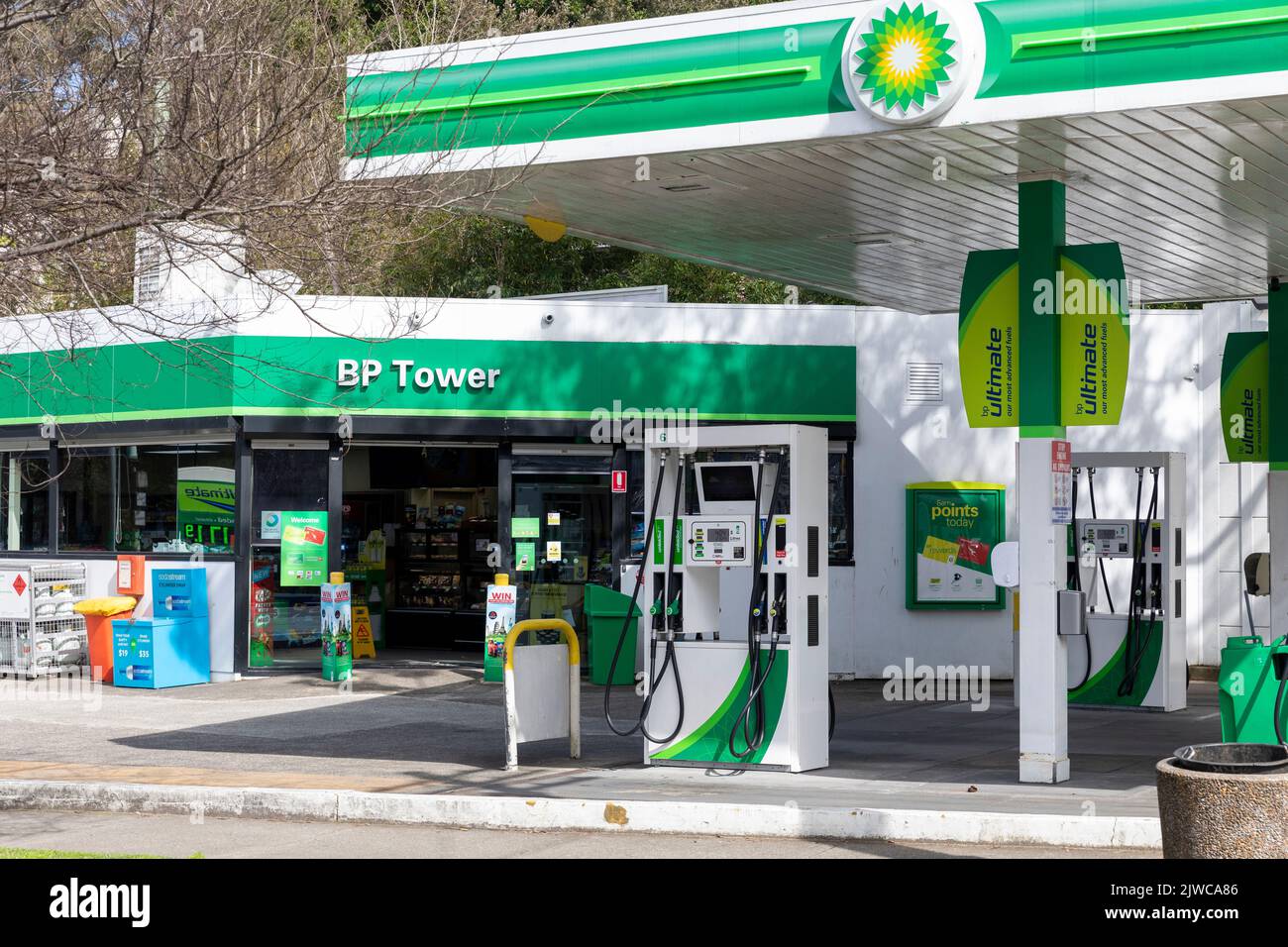 BP Tankstelle in North Sydney, NSW, Australien, wo Benzin, Diesel und Benzinprodukte verkauft werden Stockfoto