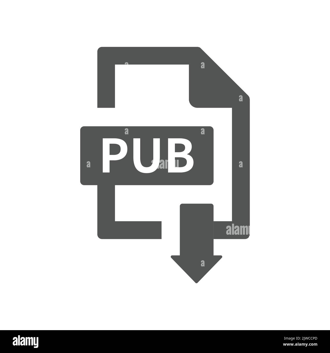Pub-Datei-Download mit Pfeil-Vektor-Symbol. Speichern oder laden Sie das Symbol im Pub-Format. Stock Vektor