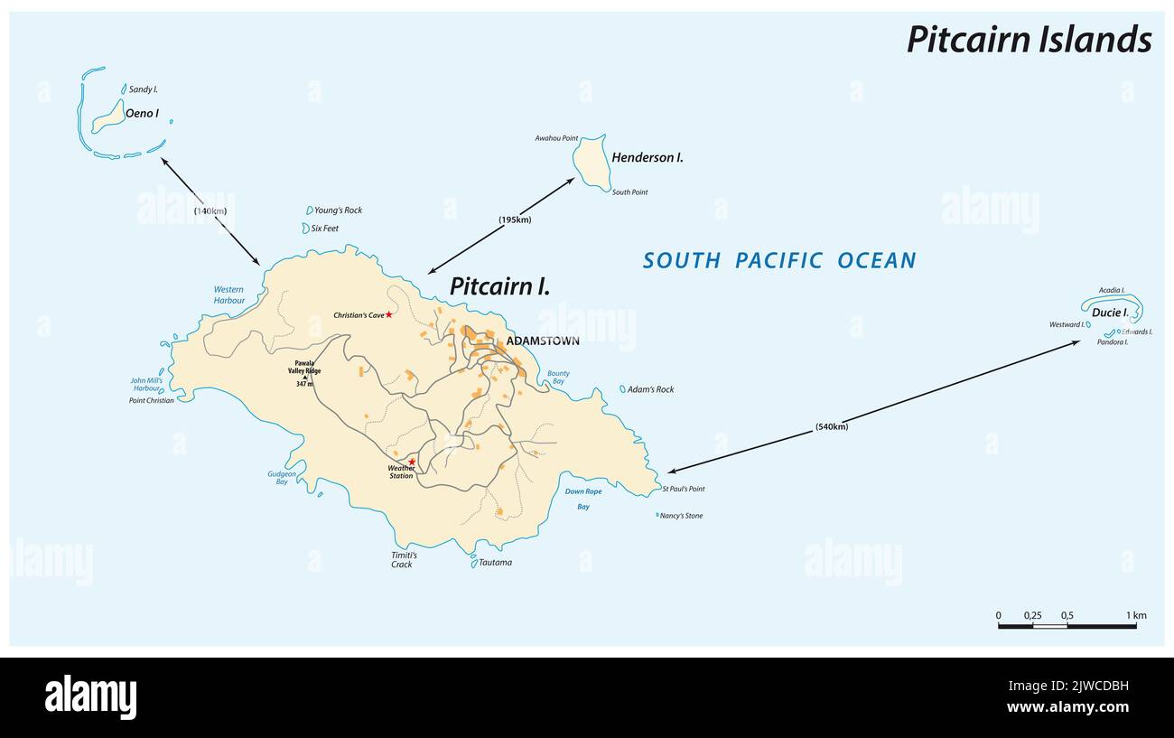 vektorkarte des britischen Überseegebiets Pitcairn Islands Stockfoto