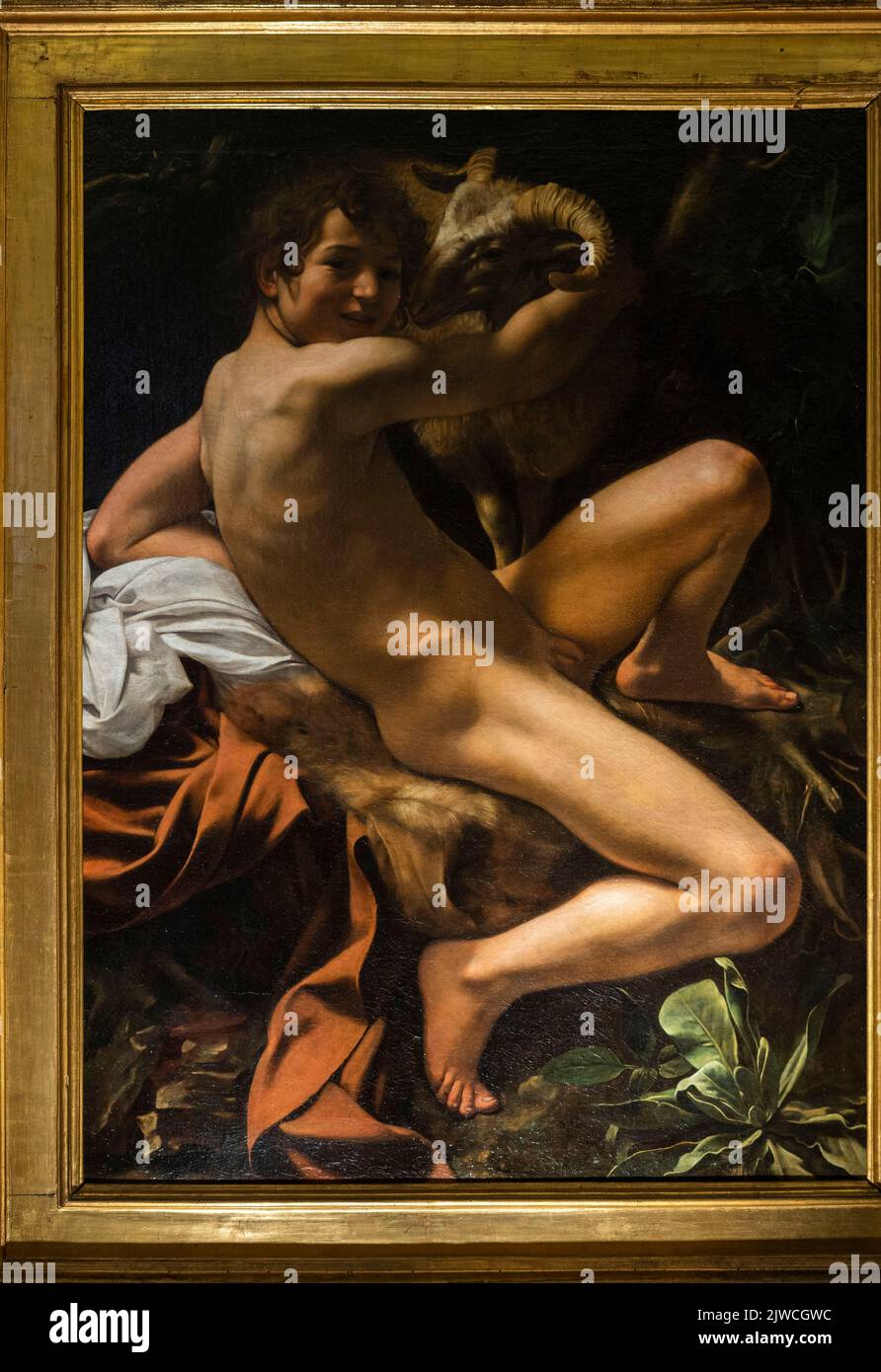 Rom, Italien - Kapitolinische Museen, Pinakothek, Caravaggio-Gemälde Johannes der Täufer Stockfoto