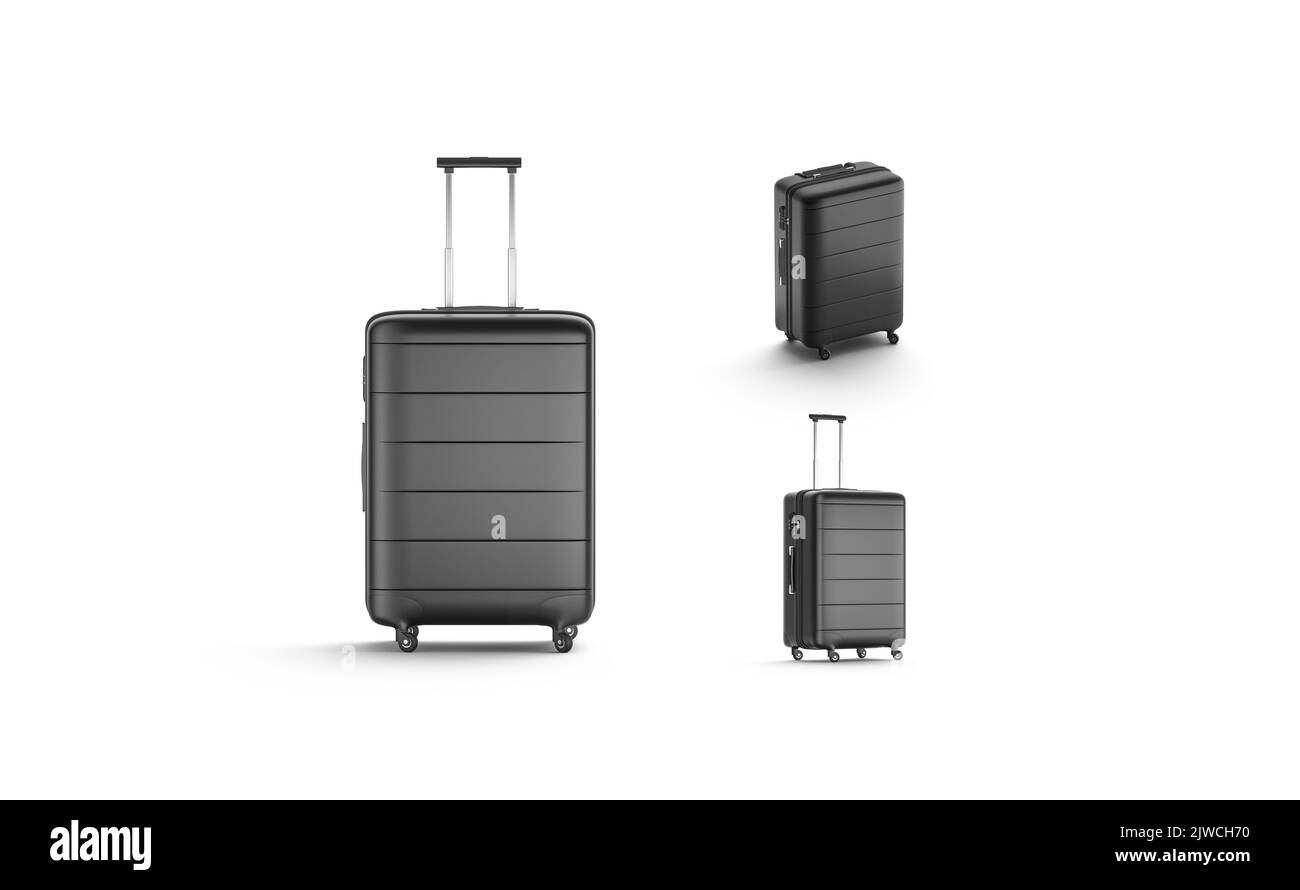 Blank schwarzer Koffer Mockup Stand, verschiedene Ansichten Stockfoto