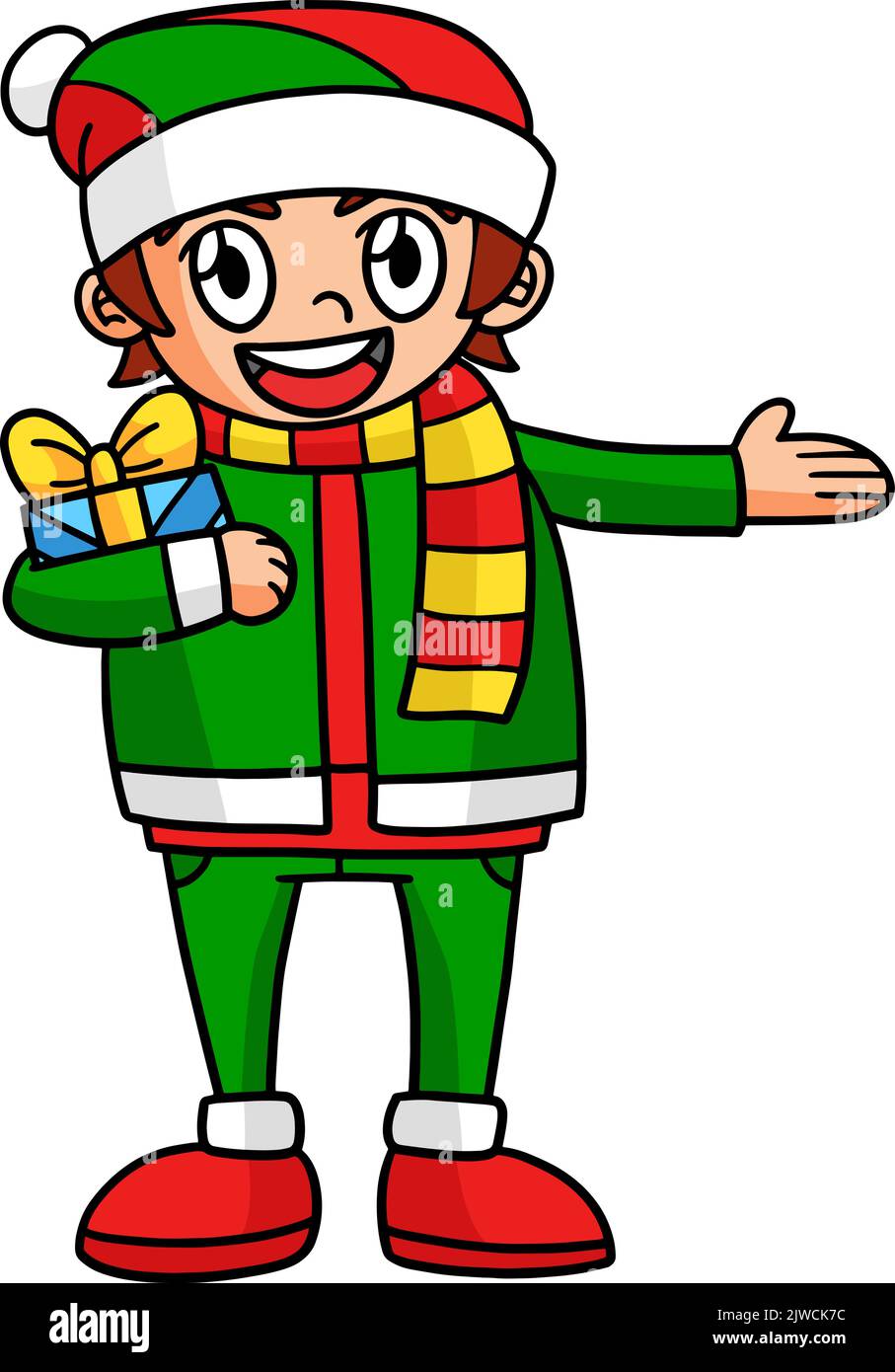 Christmas Boy Cartoon Farbige Cliparts Illustration Stock Vektor