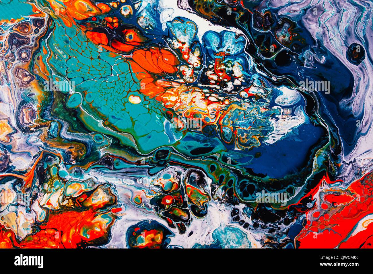 Bunte Tinte Wasser Marmor Textur blau orange Stockfoto