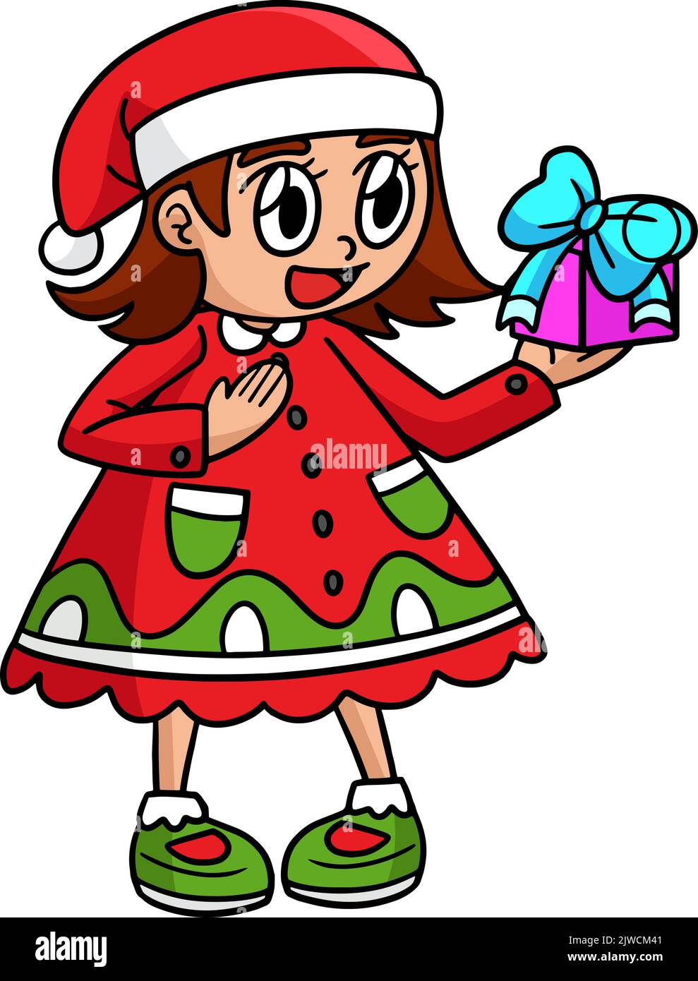 Weihnachten Mädchen Cartoon Farbige Cliparts Stock Vektor