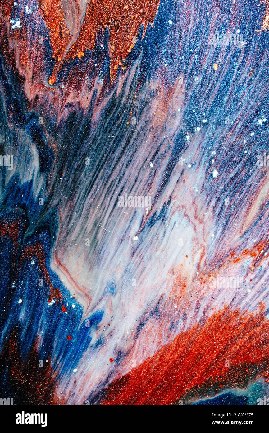 Glitter Tinte Hintergrund Marmor Textur rot blau Stockfoto