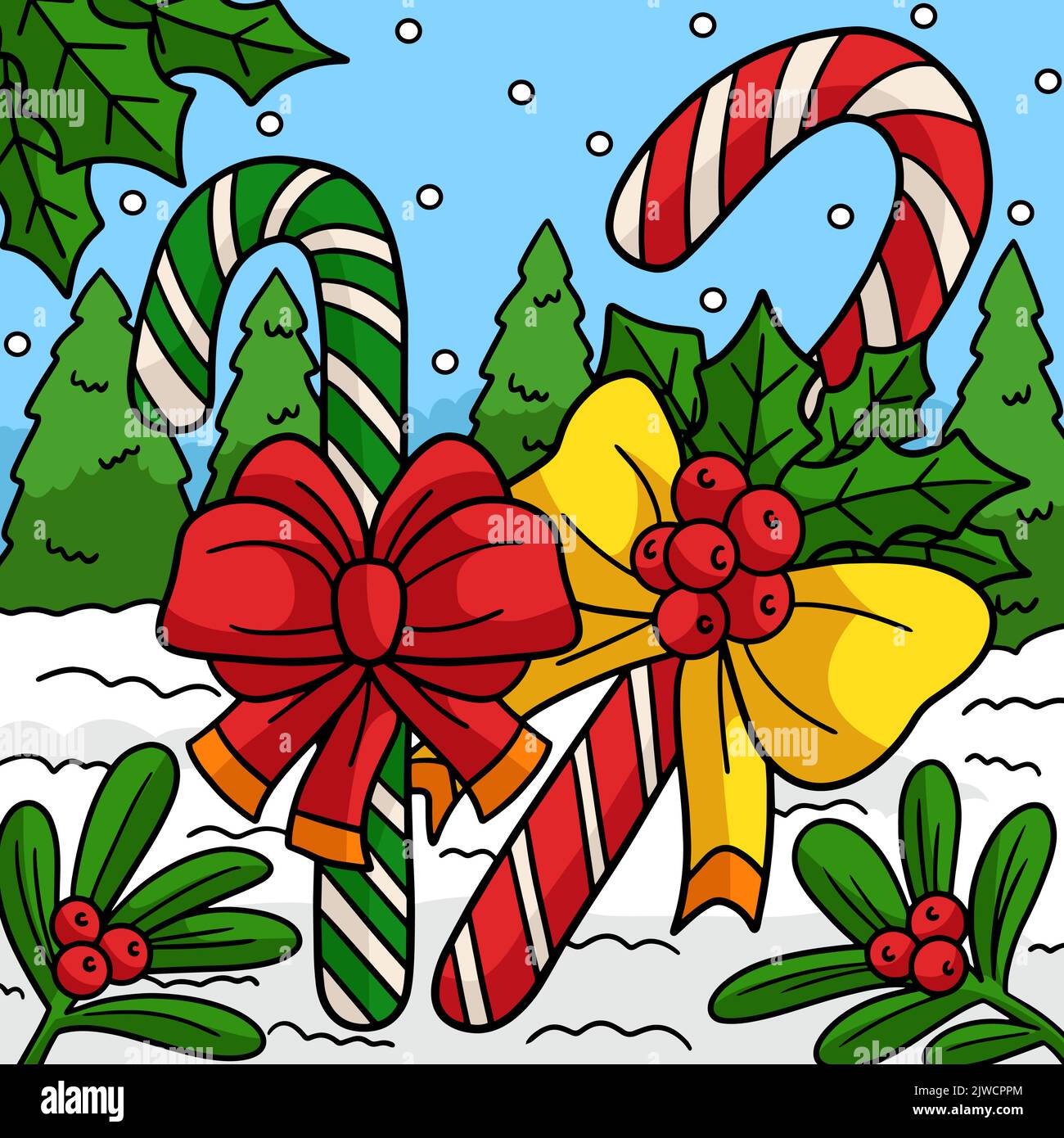 Christmas Candy Cane Farbige Cartoon Illustration Stock Vektor