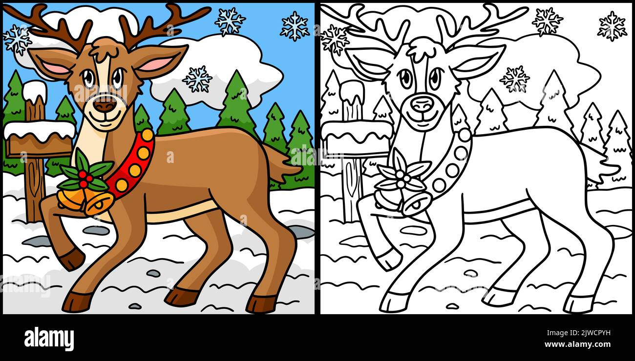 Christmas Rentier Coloring Page Illustration Stock-Vektorgrafik - Alamy