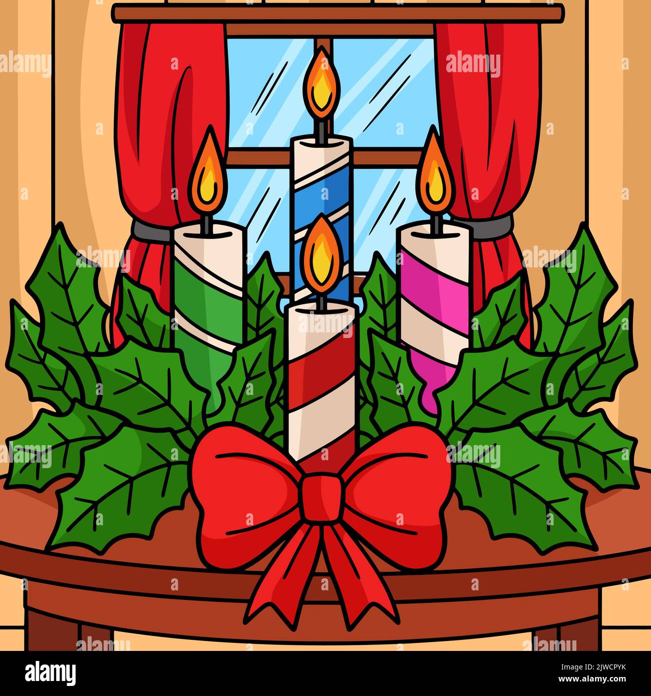 Weihnachtskerze Farbige Cartoon Illustration Stock Vektor