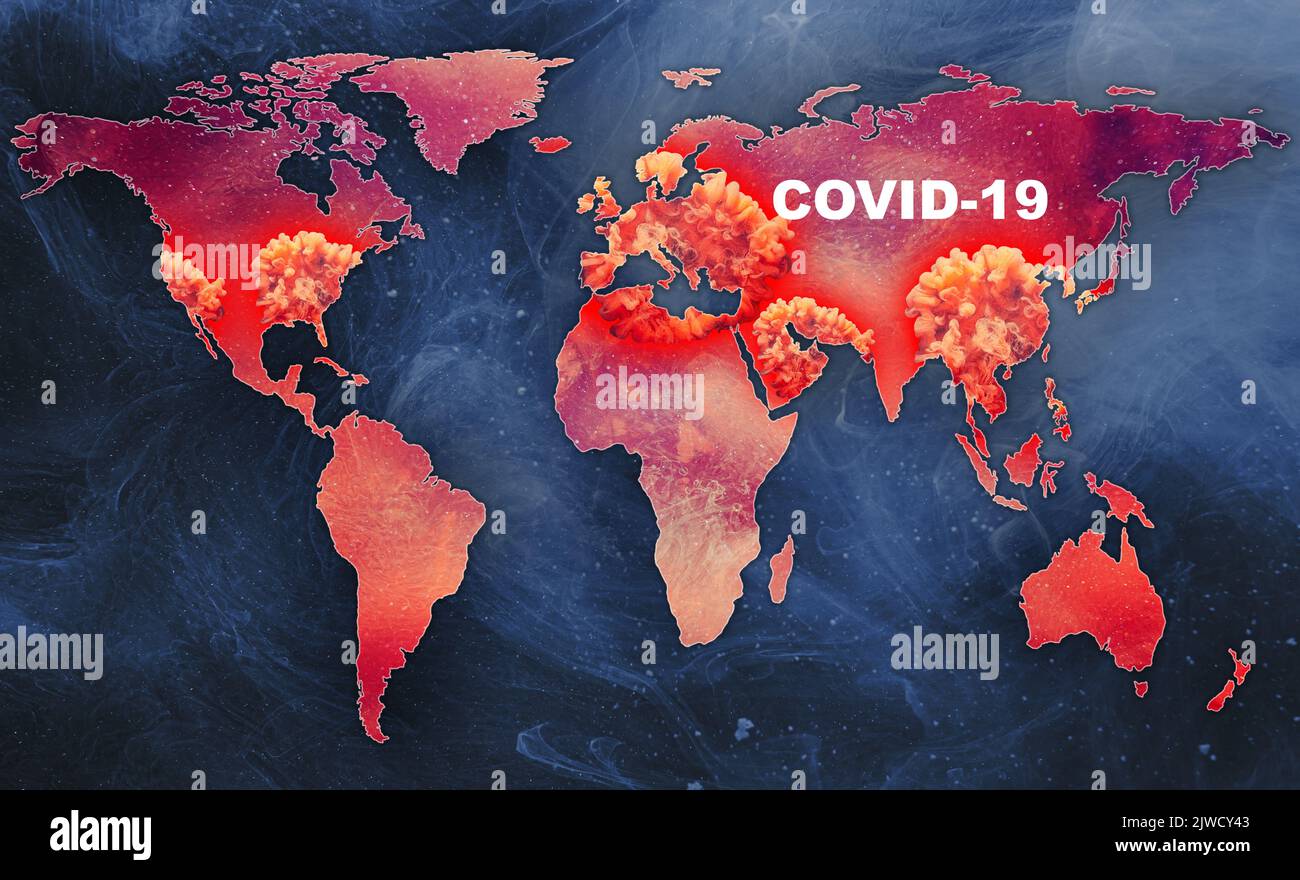 Covid-19 Pandemie Ausbruch Weltkarte 3D Rendering Stockfoto