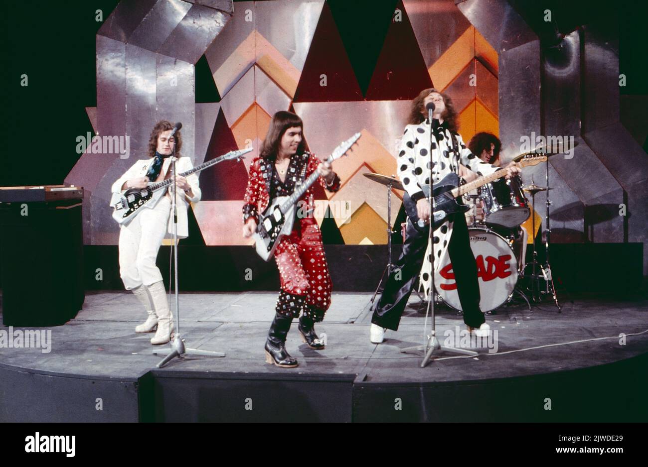 Slade, englische Glam Rock und Hard Rock Band, TV Auftritt in Deutschland, um 1985. Slade, englische Glam Rock- und Hard Rock-Band, TV-Auftritt in Deutschland, um 1985. Stockfoto
