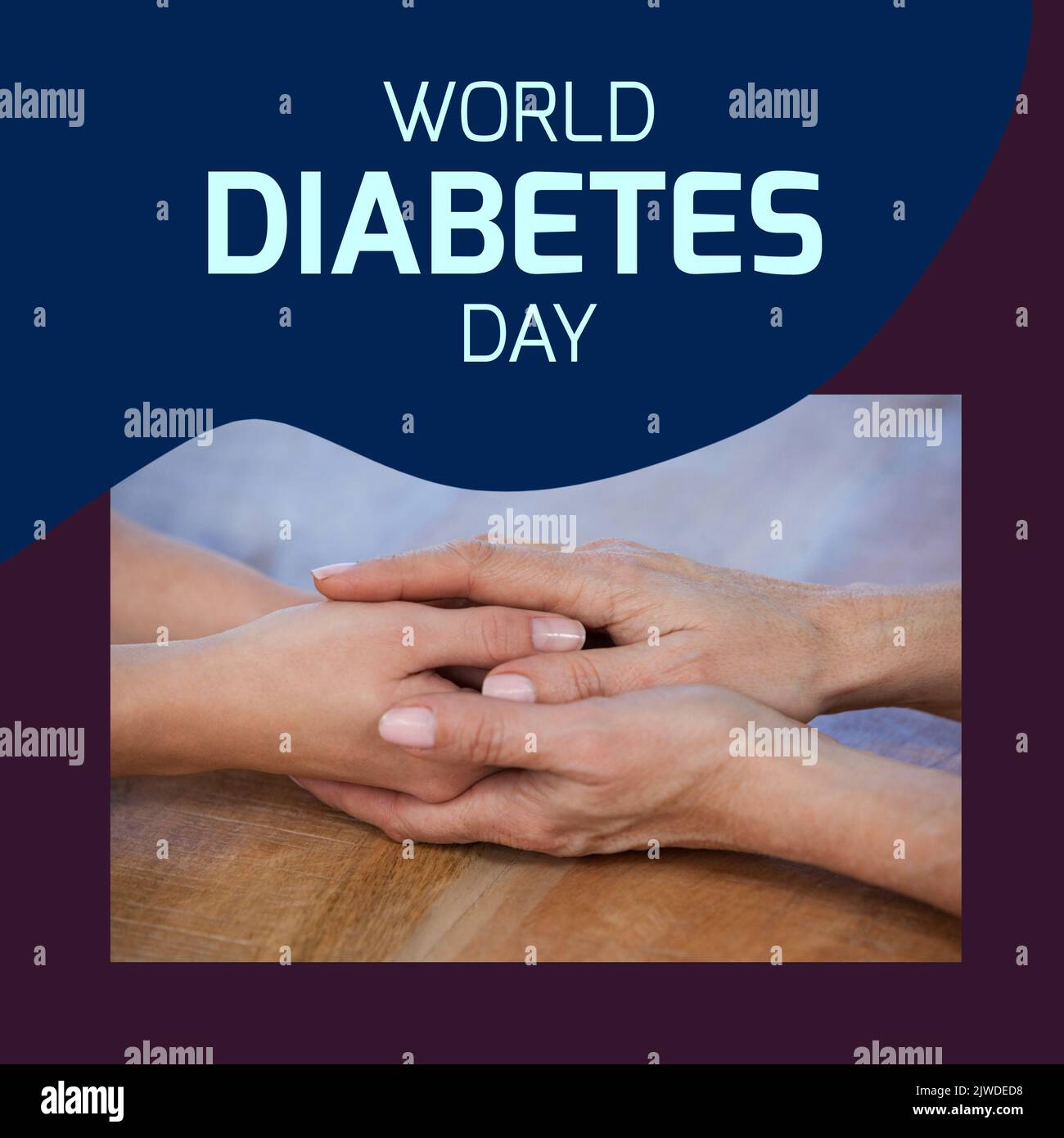 Zusammensetzung des Weltdiabetestages Text über Menschen, die Hände halten Stockfoto