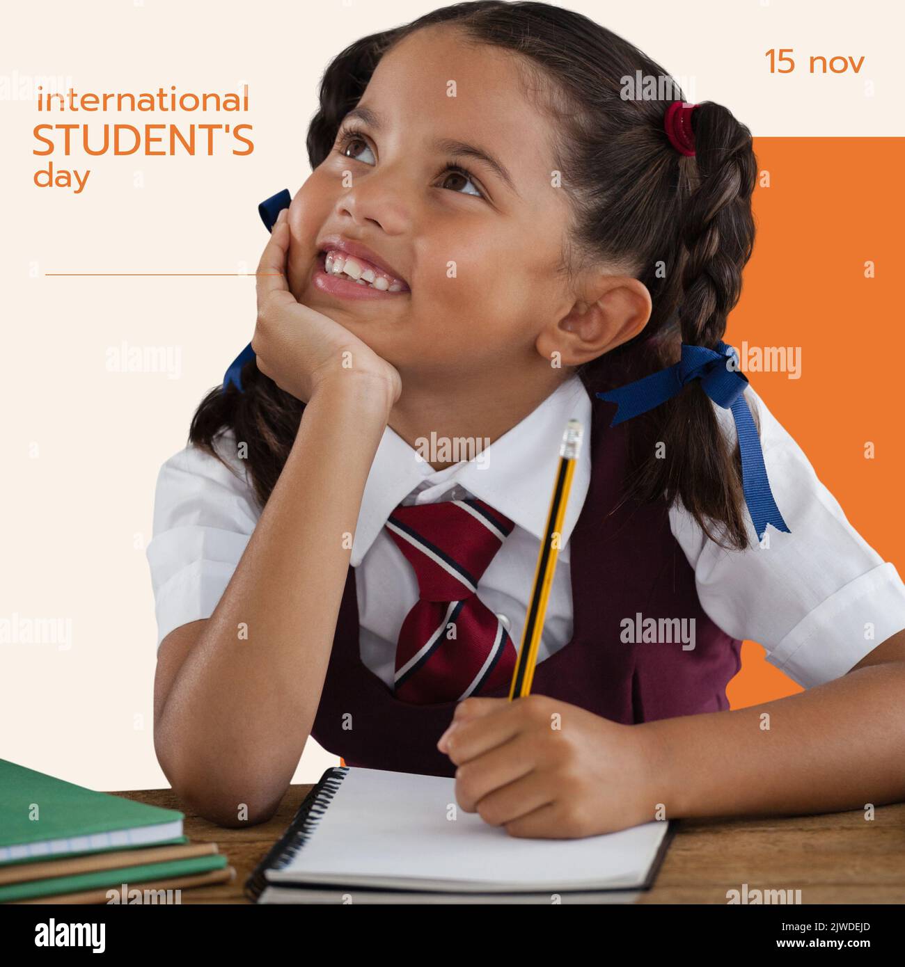 Komposition des internationalen Schülertextes über biracial schoolgirl Stockfoto