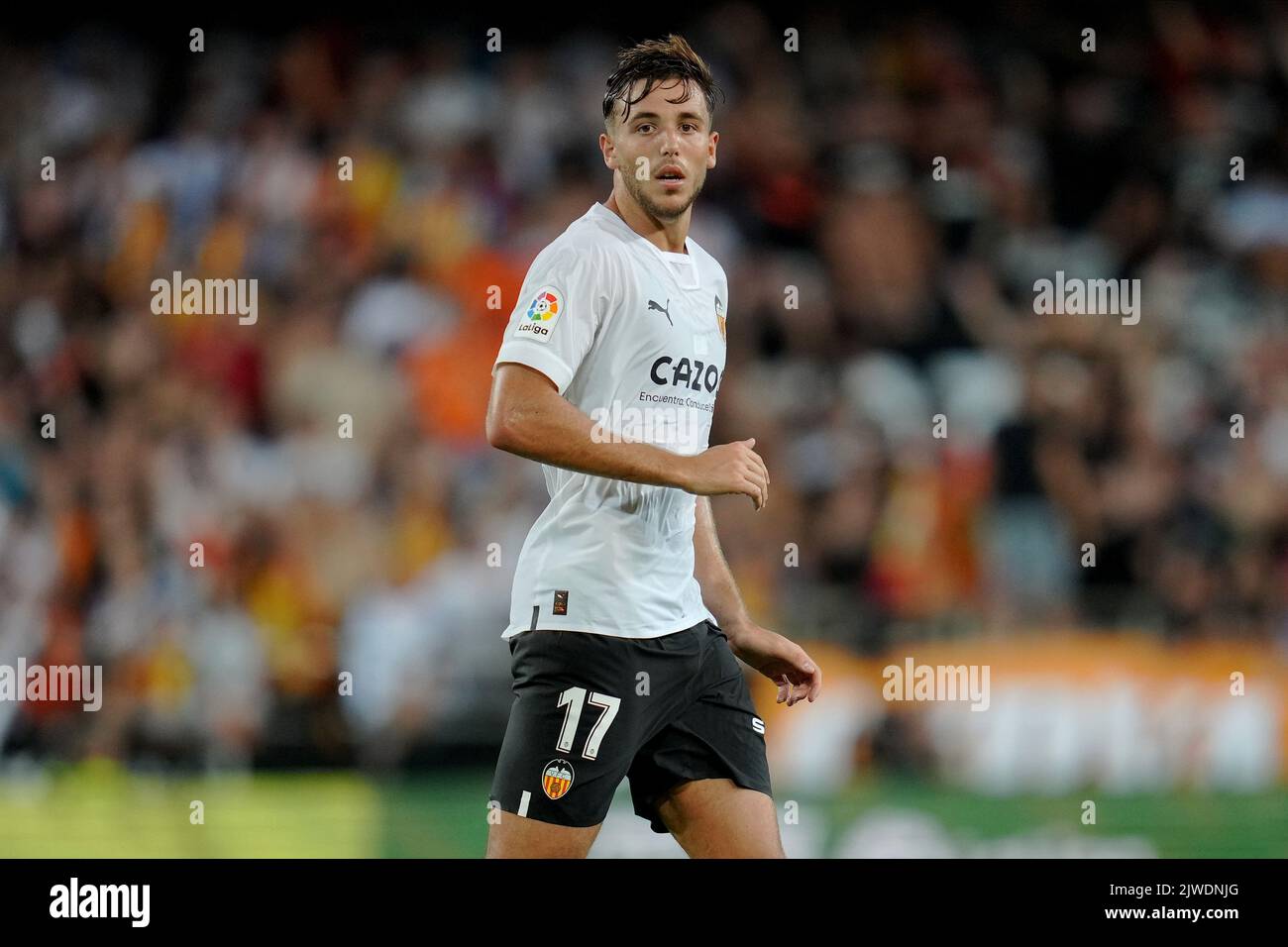 Nico Gonzalez von Valencia CF blickt voraus während des La Liga-Spiels zwischen Valencia CF und Getafe CF, das am 4. September 2022 im Mestalla-Stadion in Valencia, Spanien, gespielt wurde. (Foto von Bagu Blanco / PRESSIN) Stockfoto