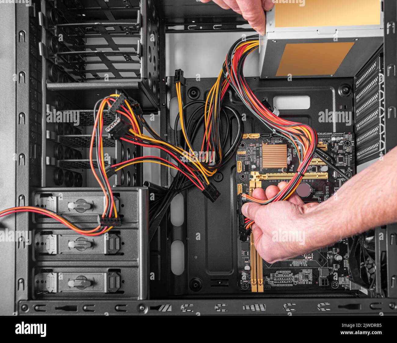 Reparatur, Montage und Wiederherstellung von PCs. Stockfoto