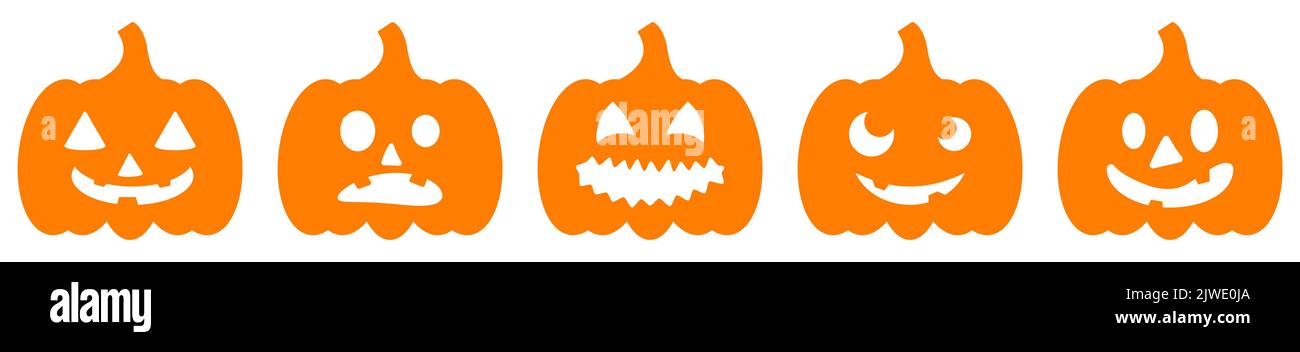 Set von orangen halloween Kürbissen. Vektordarstellung auf weißem Hintergrund isoliert Stock Vektor