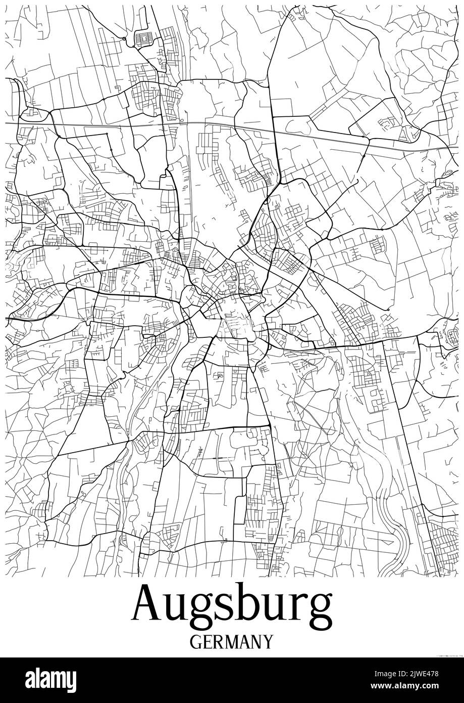 Schwarzweiß-Stadtplan von augsburg Stockfoto