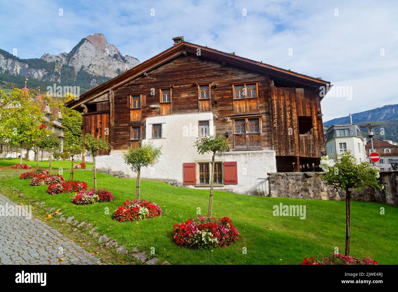 Bethlehem Haus, sehr altes Haus im Kanton Schwyz, Schweiz Stockfoto