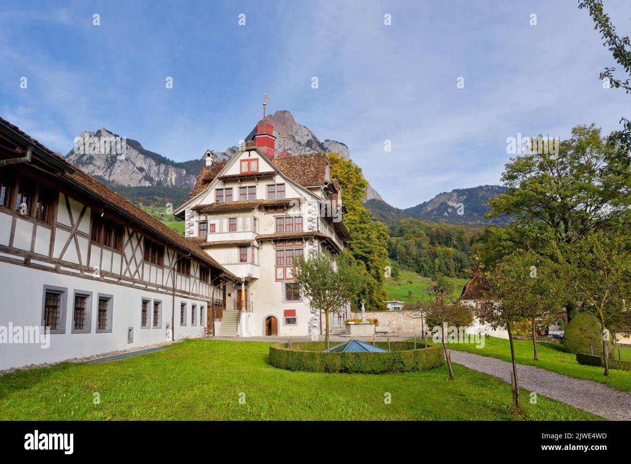 Ansicht des Landgutes Ital Reding in Schwyz, Kanton Schwyz, Schweiz Stockfoto