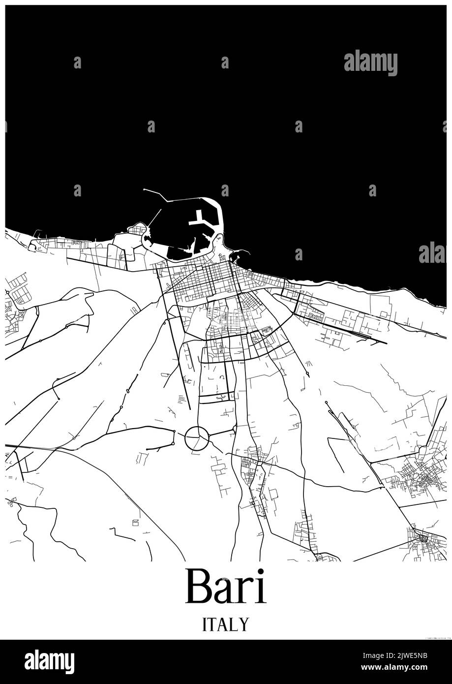 Schwarzweiß-Stadtplan von bari Stockfoto