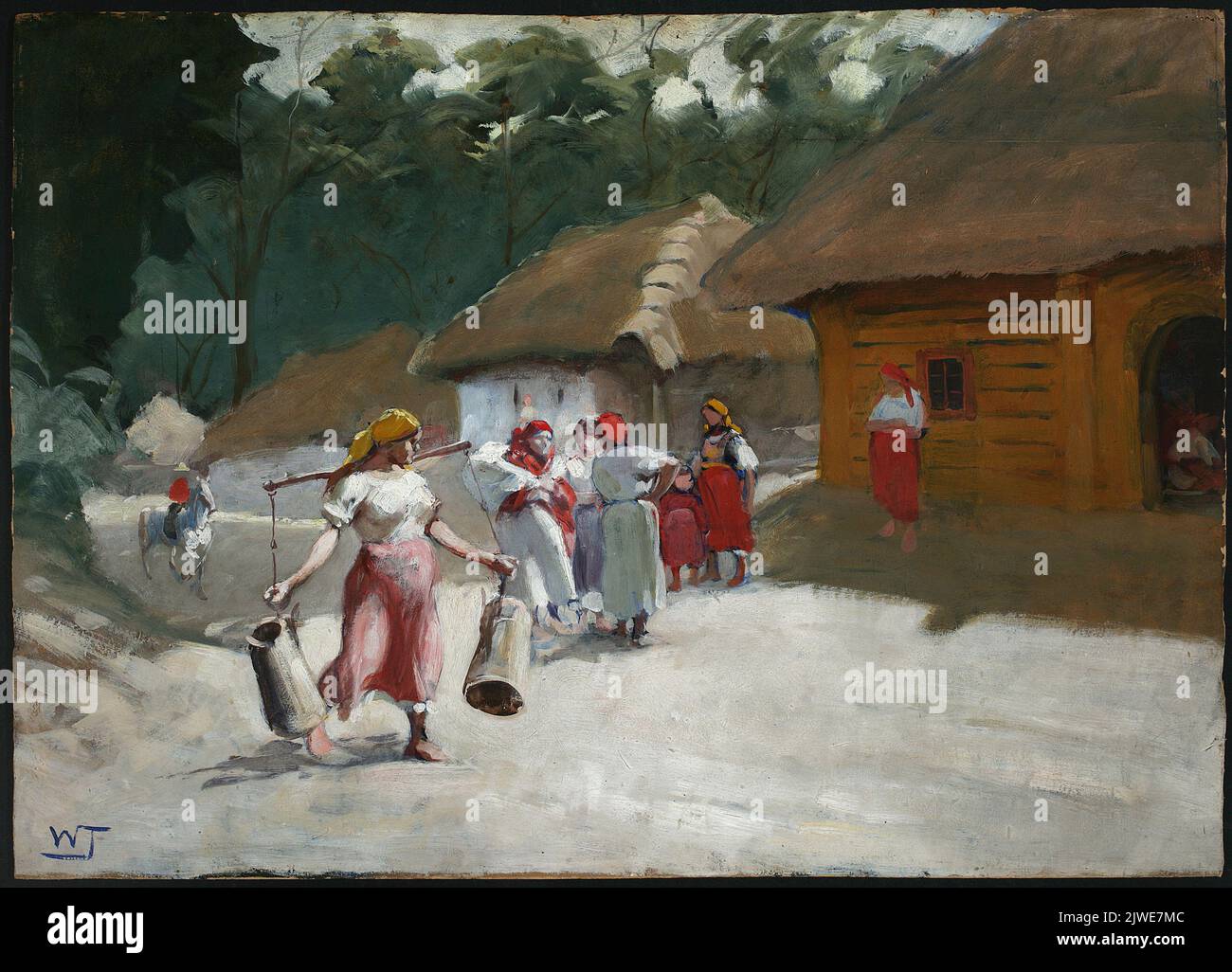 Auf einer Landstraße sprechen. Tetmajer, Włodzimierz (1862-1923), Maler Stockfoto