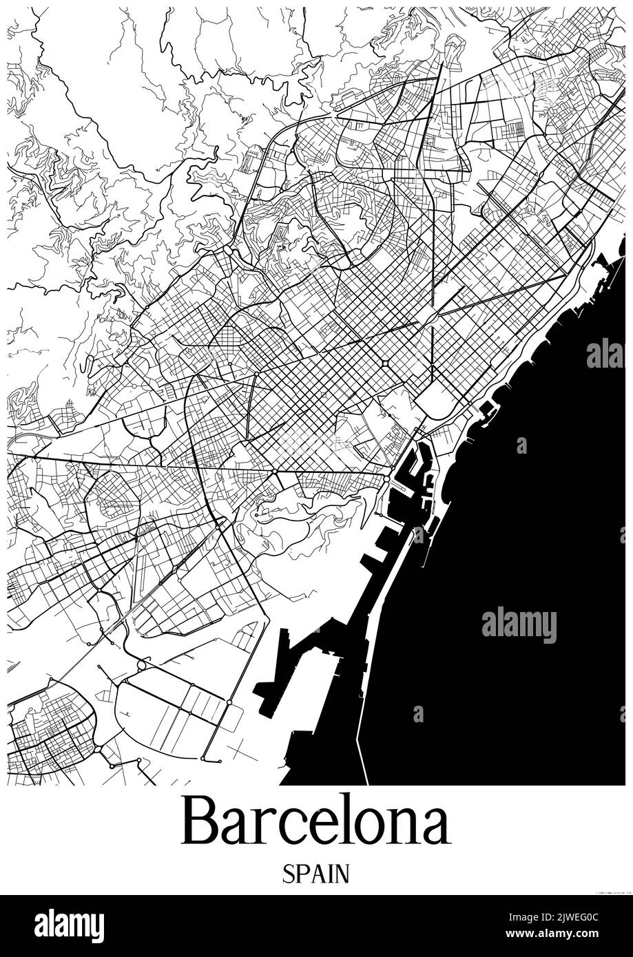 Schwarzweiß-Stadtplan von barcelona Stockfoto