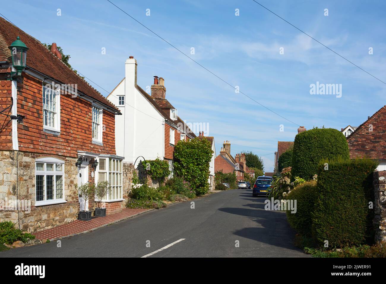 Häuser entlang der Mill Road in Winchelsea, East Sussex, Südostengland Stockfoto