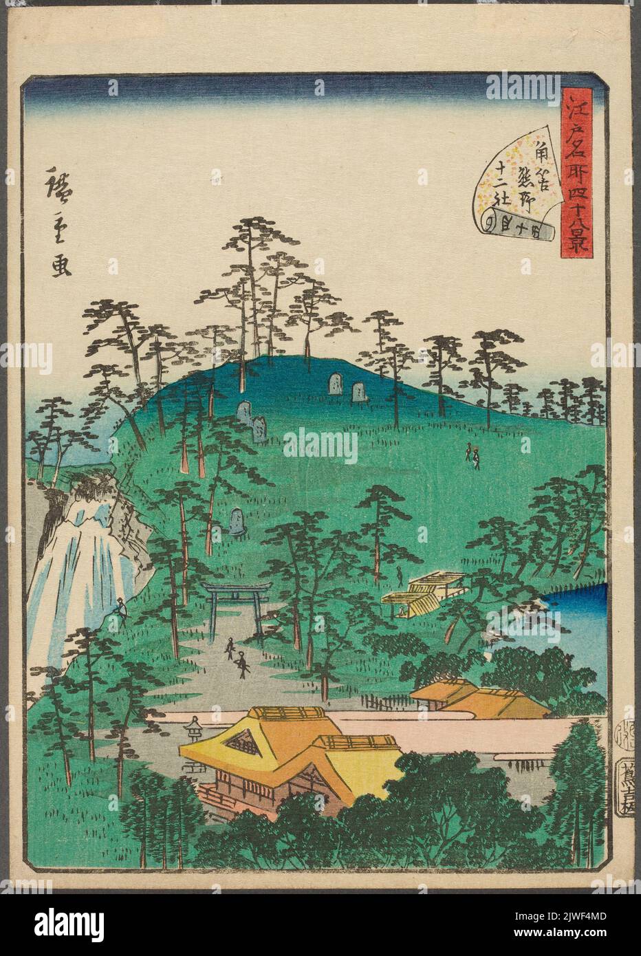Zwölf Schreine von Kumano in Tsunohazu (Tsunohazu Kumano junisha); aus der Serie: Edo meisho yonjuhakkei (48 berühmte Ansichten von Edo). Utagawa, Hiroshige II (1826-1869), Grafiker Stockfoto