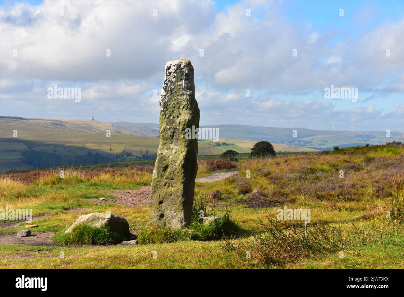 Churn Milk Joan, Boundary Stone, Midgley Moor, Calderdale, West Yorkshire Stockfoto