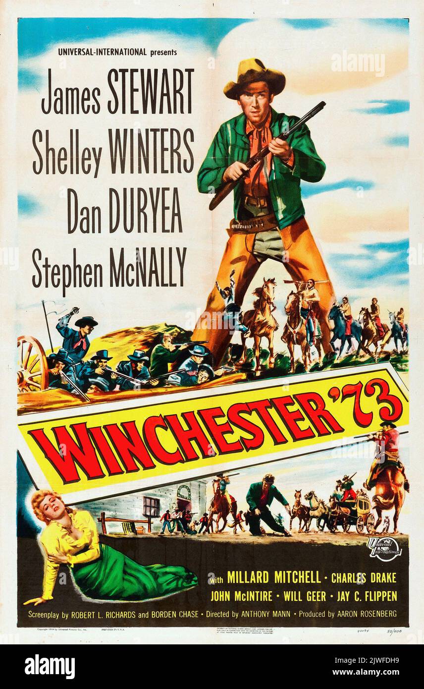 Altes Filmplakat - Winchester '73 (1950 Poster) westlicher Film feat James Stewart. Stockfoto
