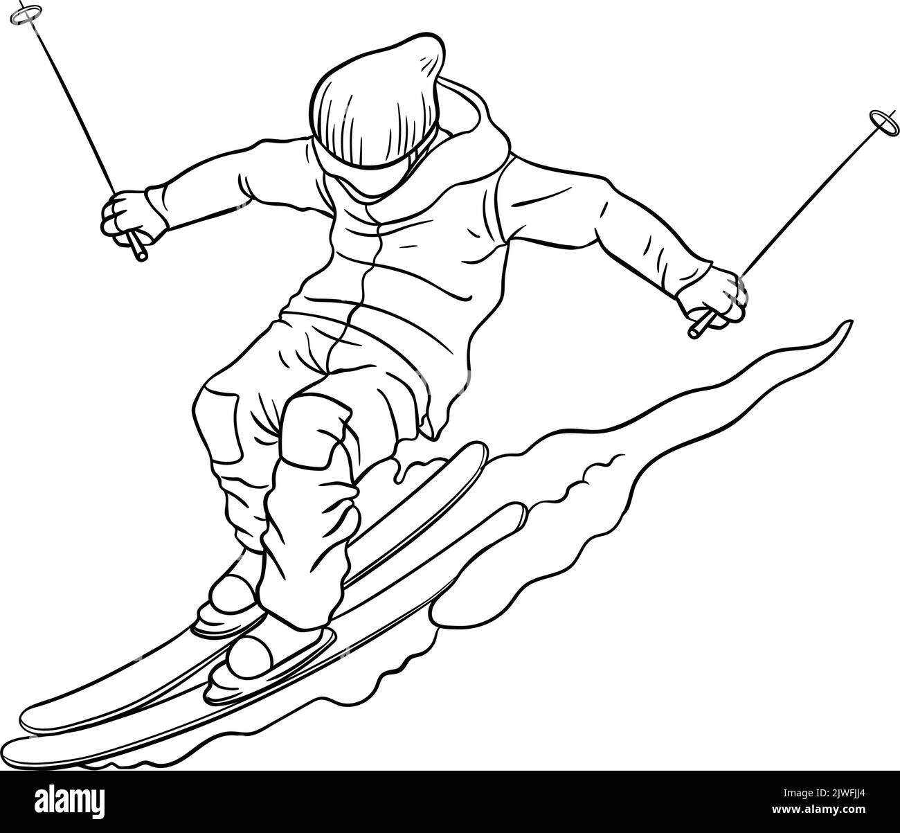 Alpine Ski Isolated Coloring Page für Kinder Stock Vektor