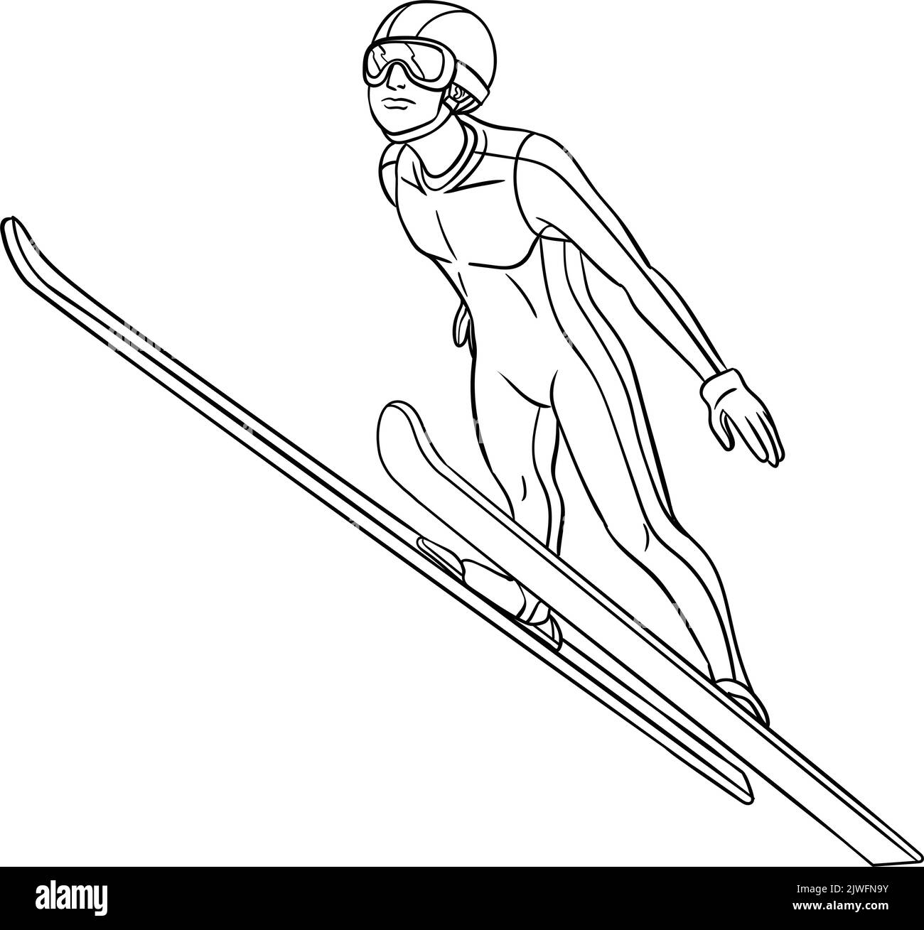 Ski Jumping isolierte Malseite für Kinder Stock Vektor